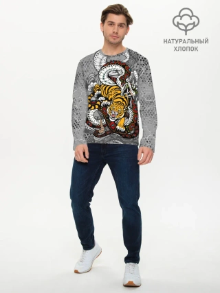 Мужской лонгслив базовый / Змея и Тигр|Tiger Snake Fight