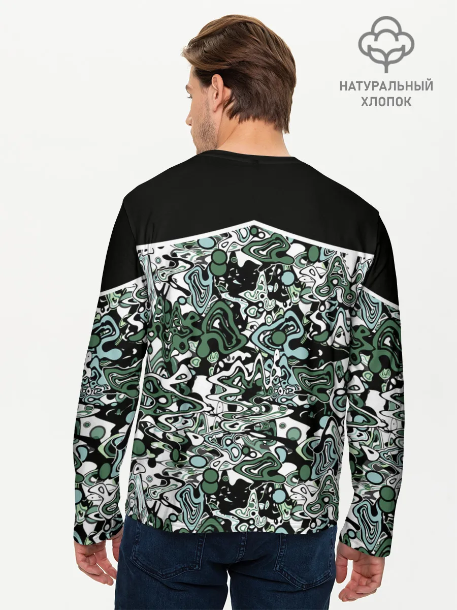 Мужской лонгслив базовый / Черно-зеленые каракули