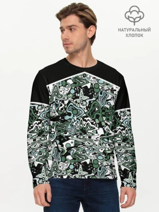 Мужской лонгслив базовый / Черно-зеленые каракули