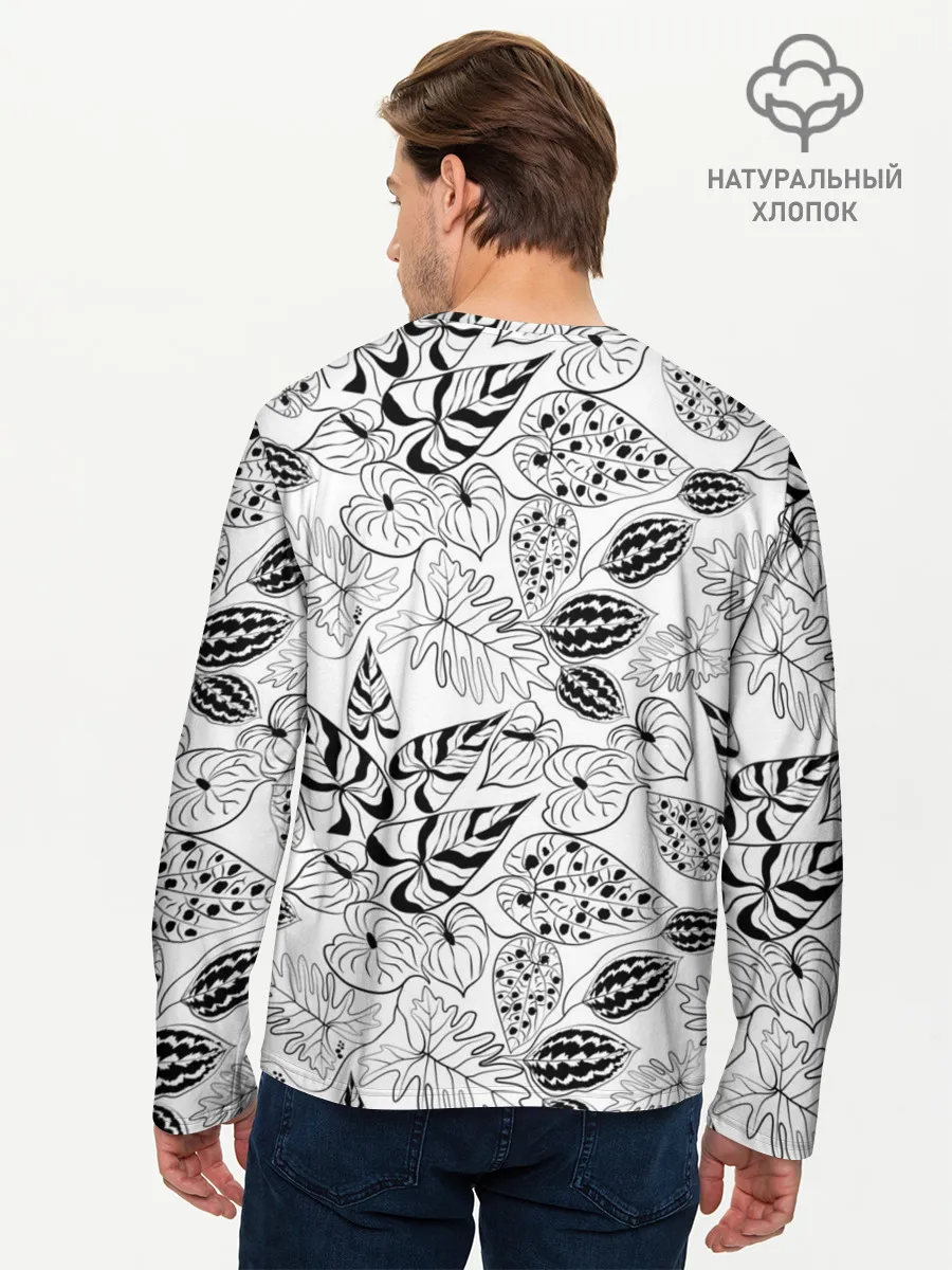 Мужской лонгслив базовый / Черно-белый узор Тропики