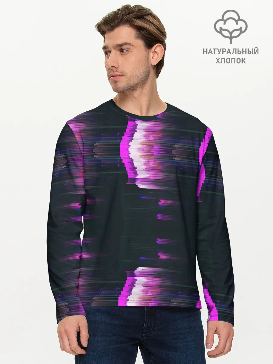 Мужской лонгслив базовый / Розовый глитч