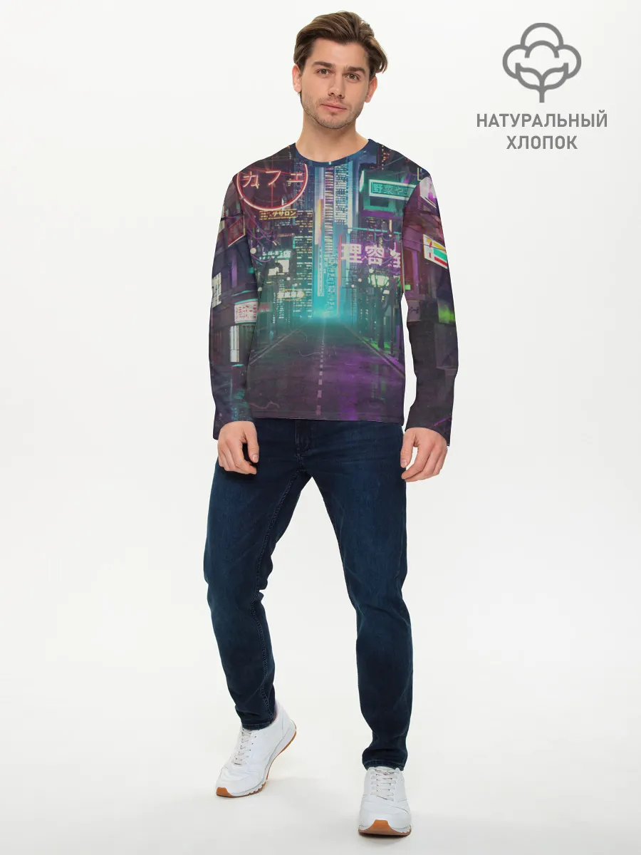 Мужской лонгслив базовый / Neon Tokyo