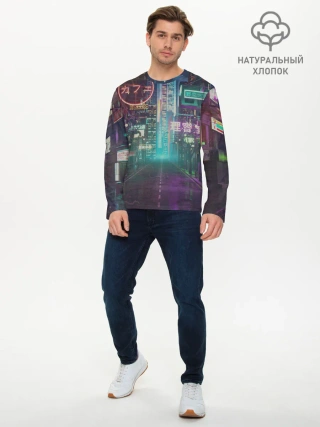 Мужской лонгслив базовый / Neon Tokyo