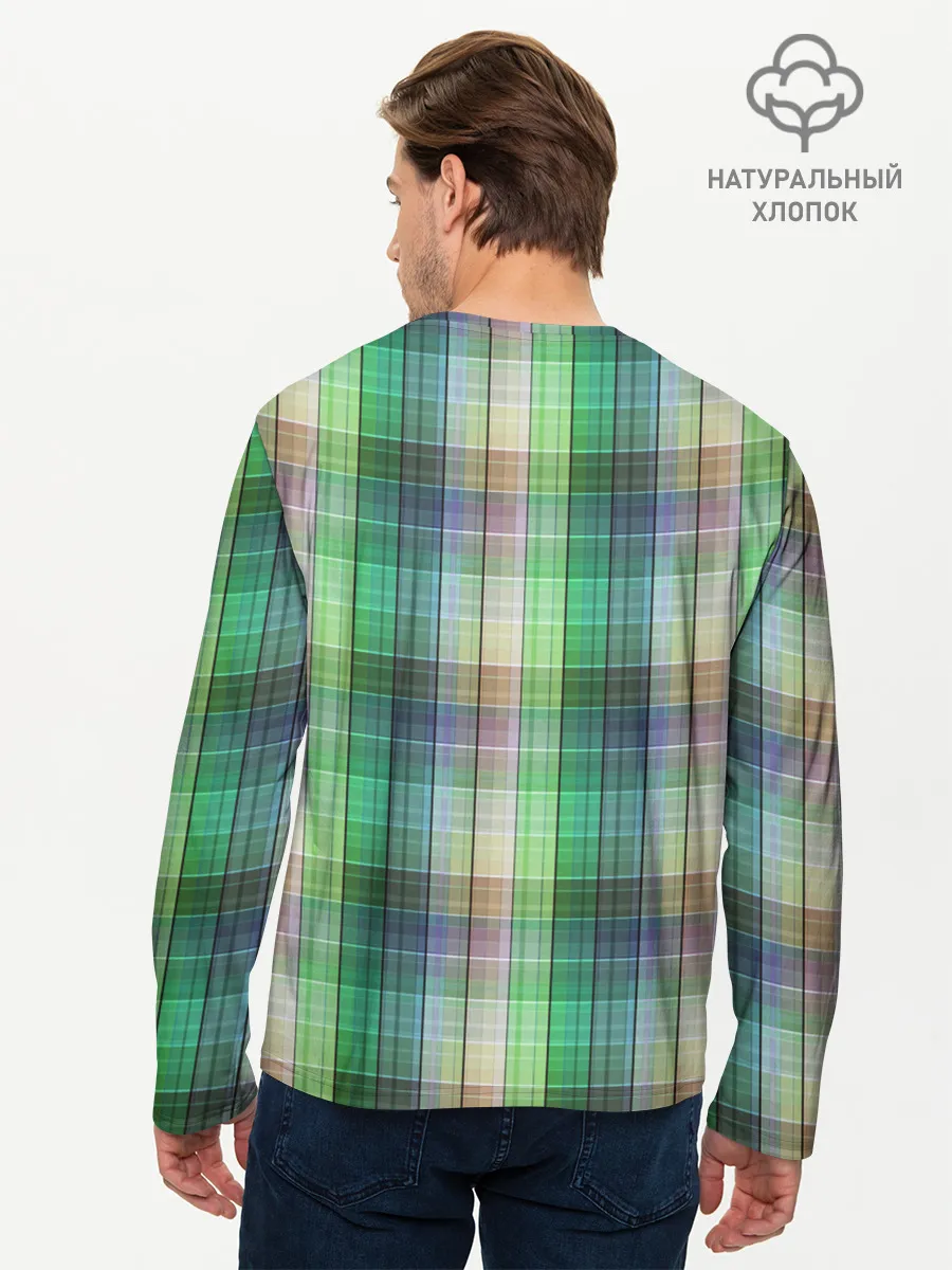 Мужской лонгслив базовый / Зеленый клетчатый узор