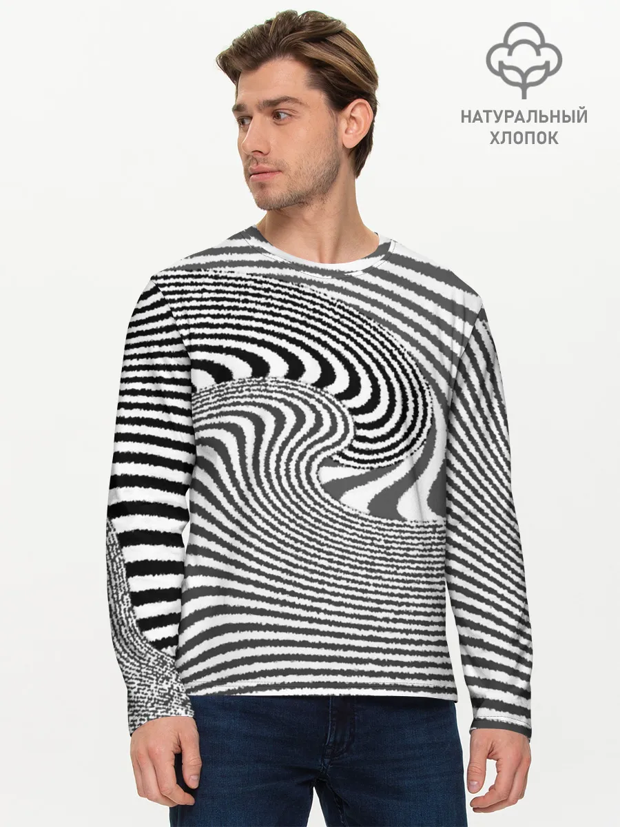 Мужской лонгслив базовый / Черно белый мозаичный узор