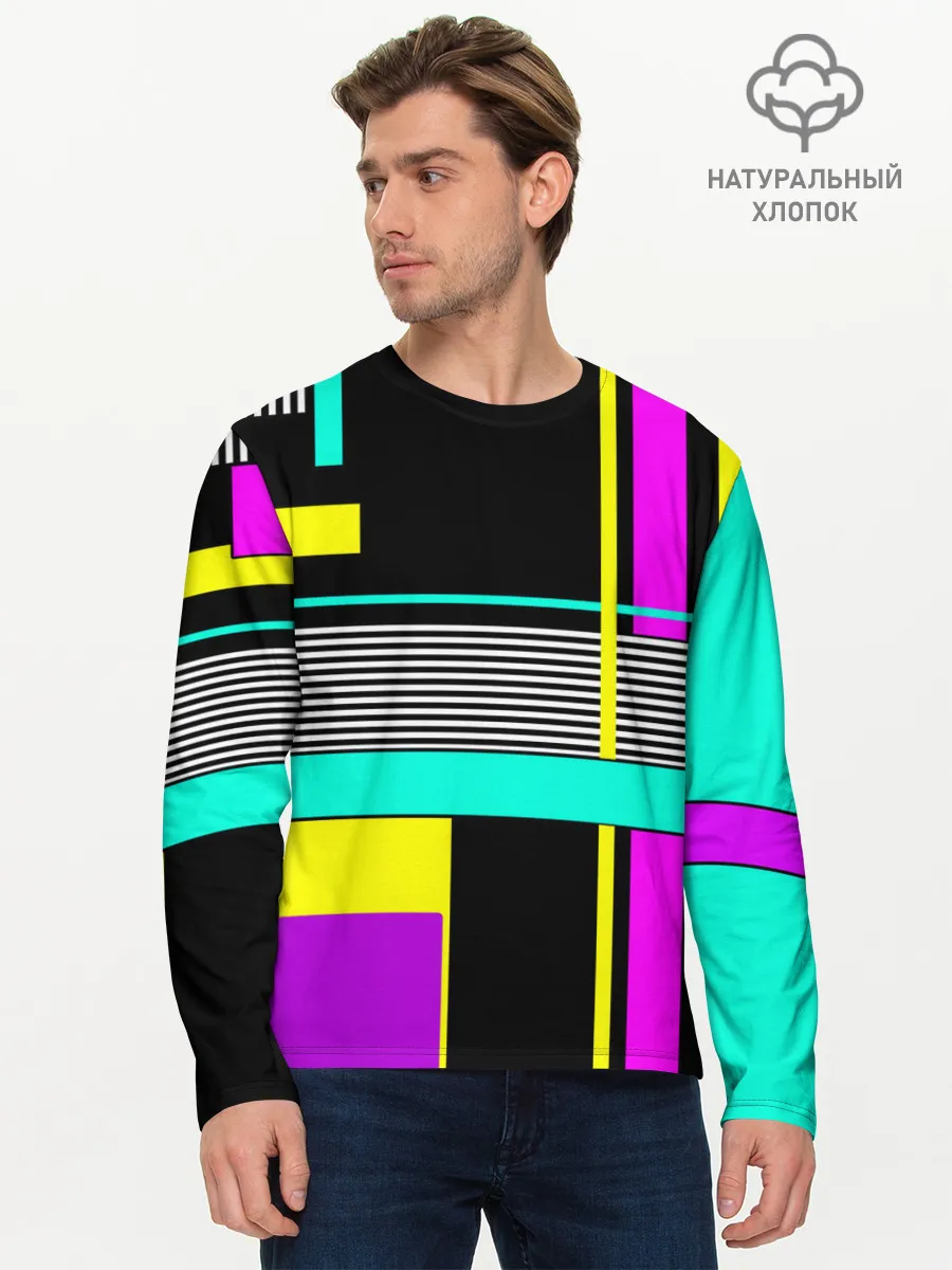 Мужской лонгслив базовый / Геометрический неоновый узор