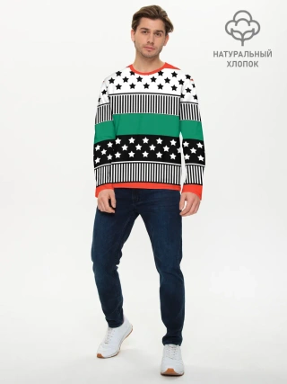 Мужской лонгслив базовый / Полосатый звездный узор