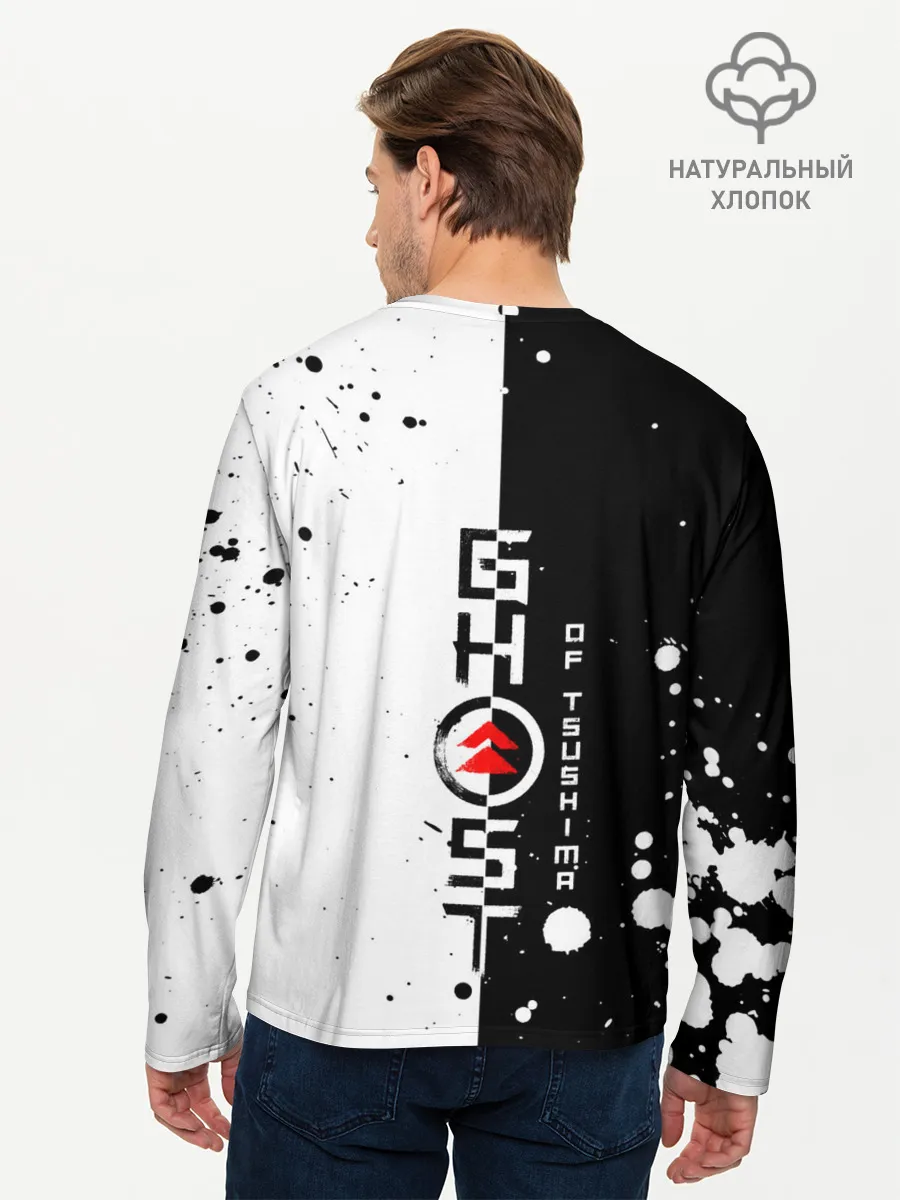 Мужской лонгслив базовый / Самурай | ЧБ | Лого