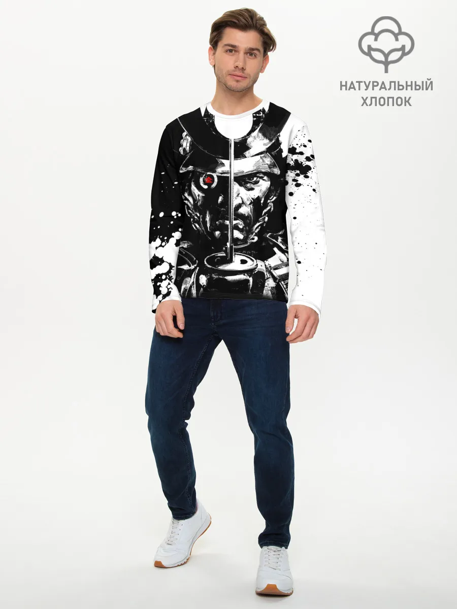 Мужской лонгслив базовый / Самурай | ЧБ | Лого