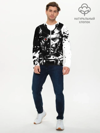 Мужской лонгслив базовый / Самурай | ЧБ | Лого