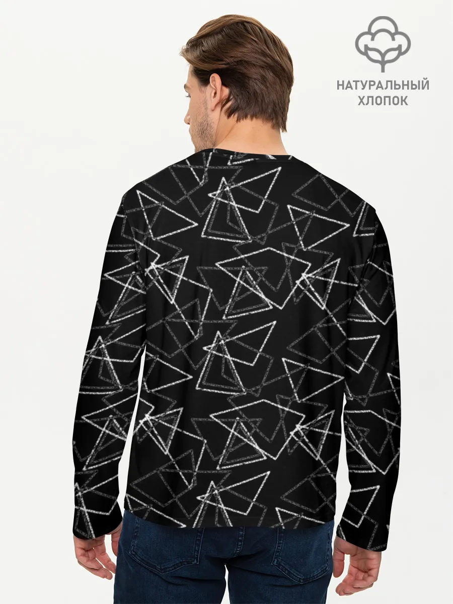 Мужской лонгслив базовый / Черно-белый геометрический