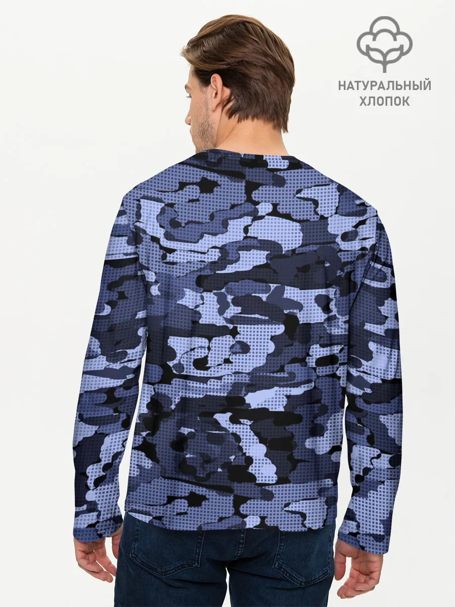 Мужской лонгслив базовый / Синий камуфляж в клетку