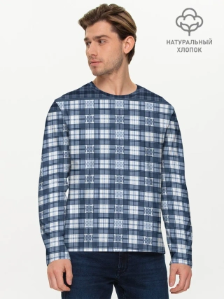 Мужской лонгслив базовый / Синий узор в клетку
