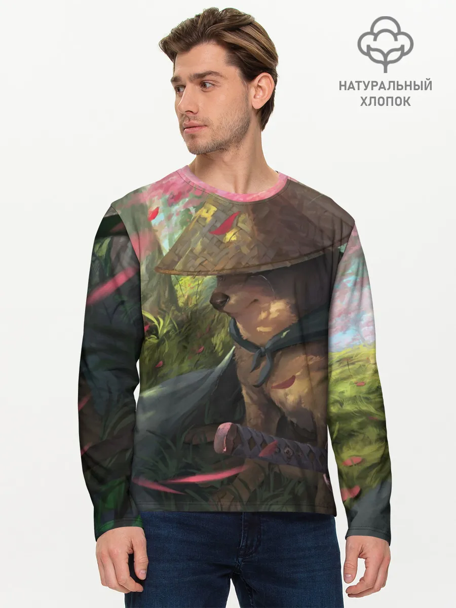 Мужской лонгслив базовый / Собака Самурай плачет мем