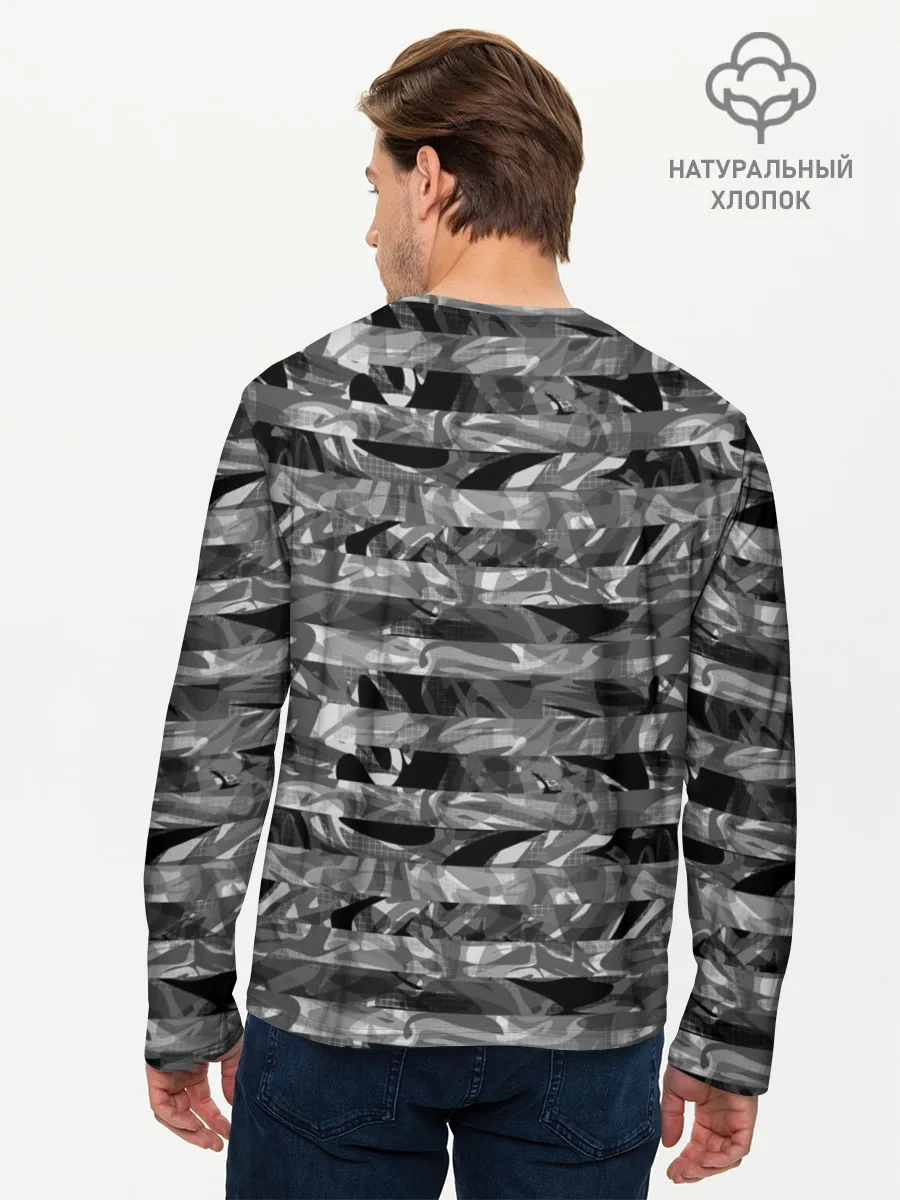 Мужской лонгслив базовый / Черно -белый полосатый узор