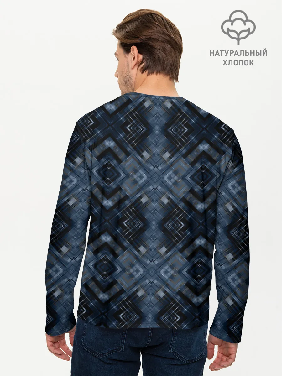 Мужской лонгслив базовый / Темный синий абстрактный узор