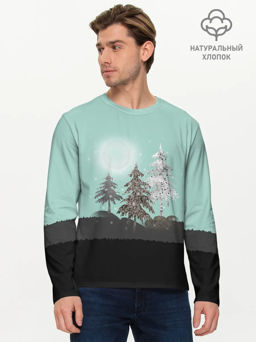 Мужской лонгслив базовый / Лес. Мозаичный узор