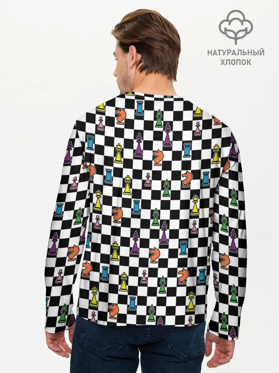 Мужской лонгслив базовый / Яркая шахматная доска
