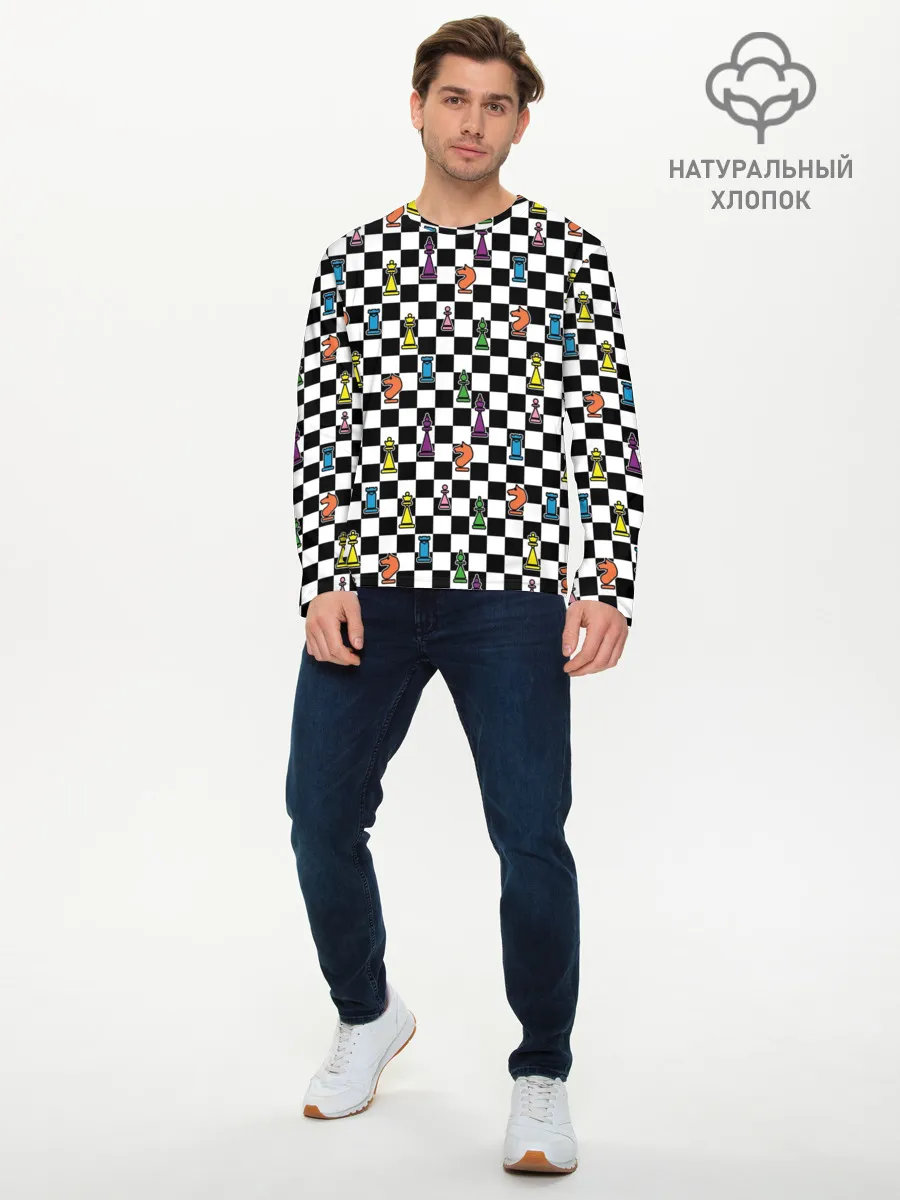 Мужской лонгслив базовый / Яркая шахматная доска