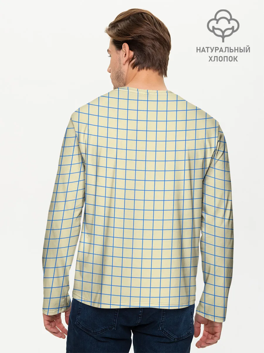 Мужской лонгслив базовый / Клетка Школьная тетрадка