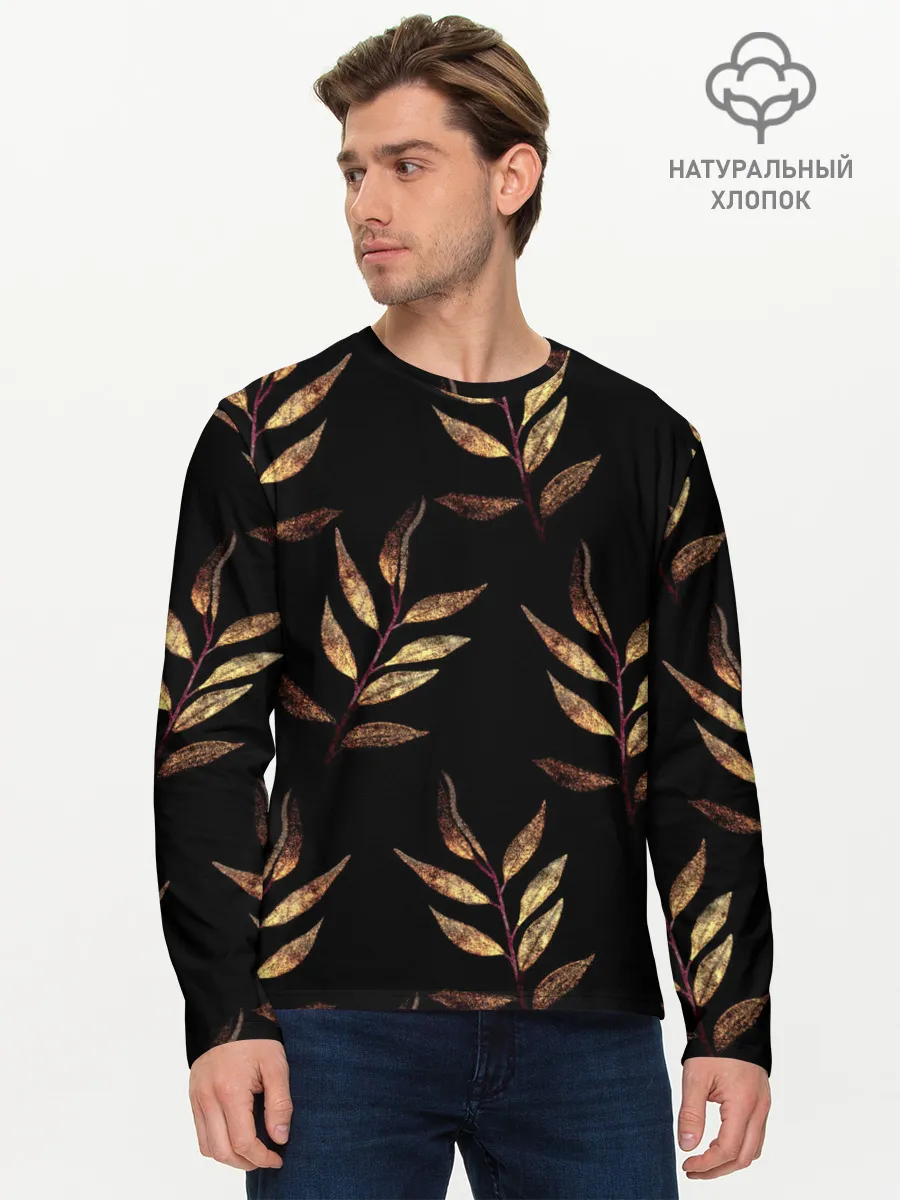 Мужской лонгслив базовый / Золотисто-красные листья