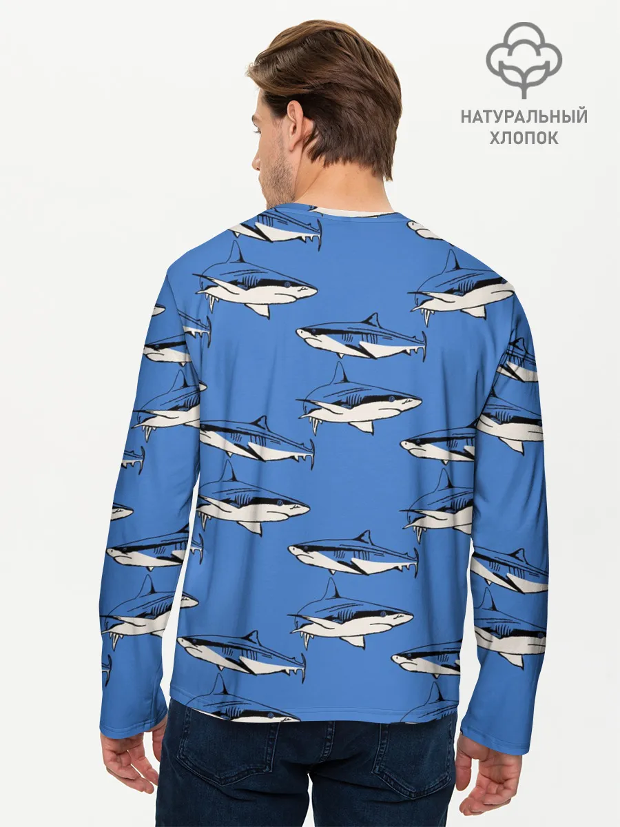 Мужской лонгслив базовый / Акулы Паттерн