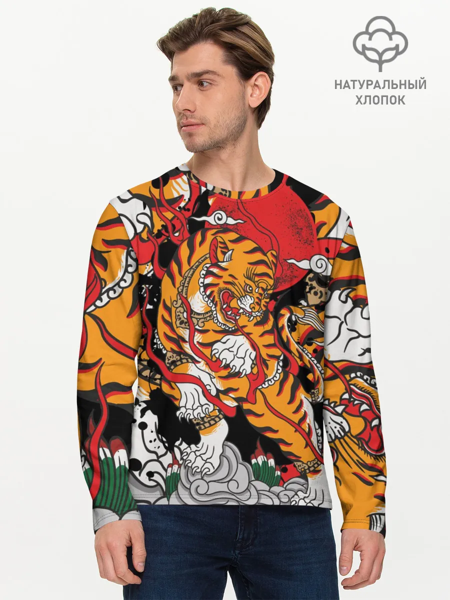 Мужской лонгслив базовый / Самурайский тигр