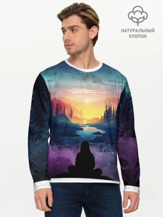 Мужской лонгслив базовый / ПЕЙЗАЖ НАД ЗВЕЗДАМИ