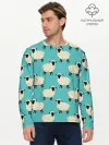 Мужской лонгслив базовый / Овечки паттерн на бирюзовом