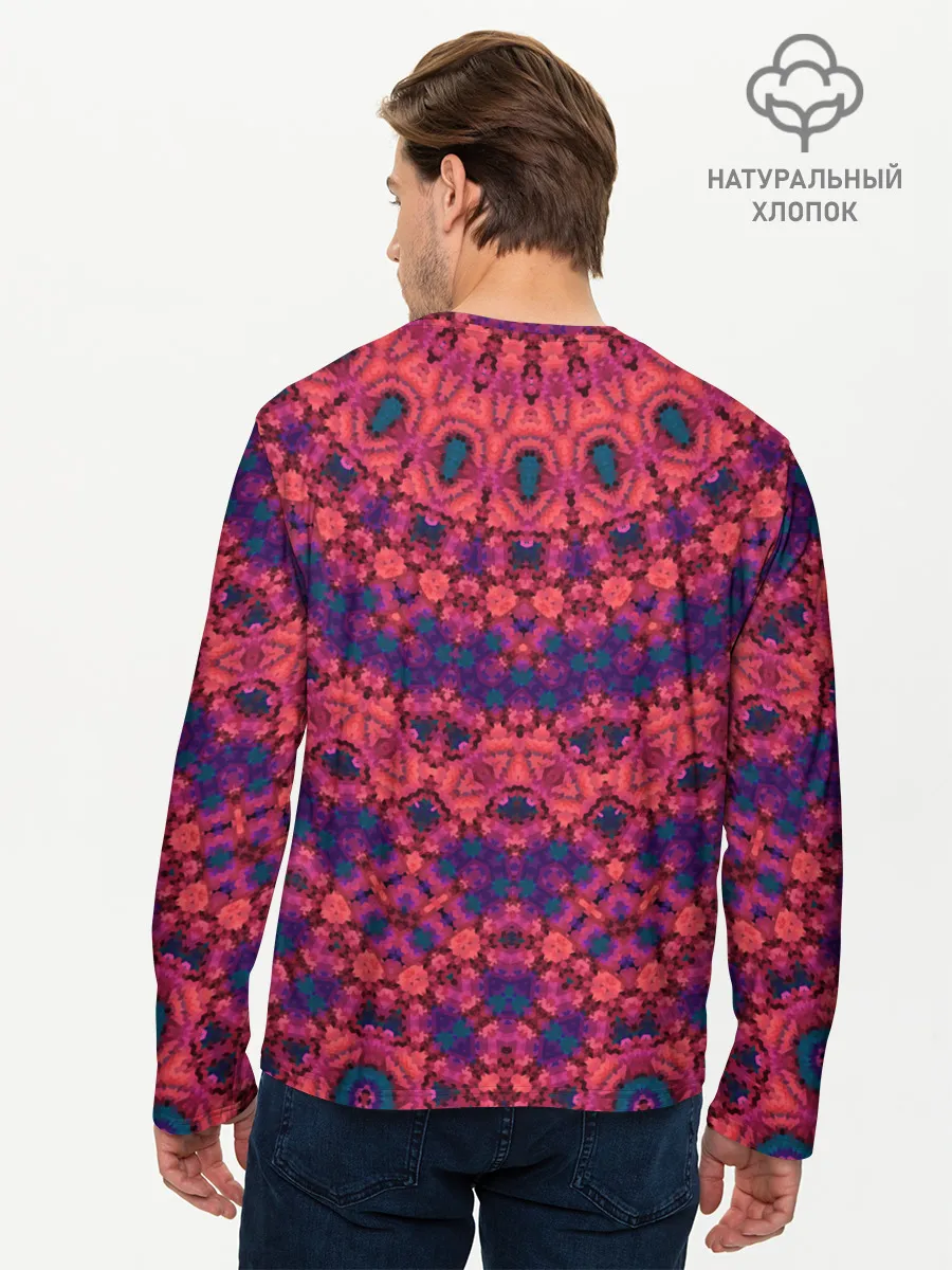 Мужской лонгслив базовый / Круглый красный орнамент