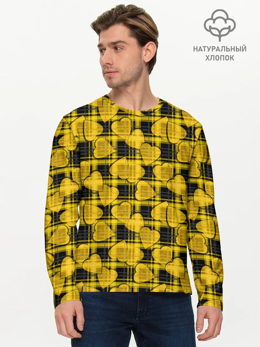 Мужской лонгслив базовый / Желто-черный модный узор