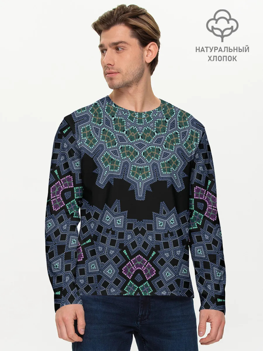 Мужской лонгслив базовый / Перламутровый узор восточный