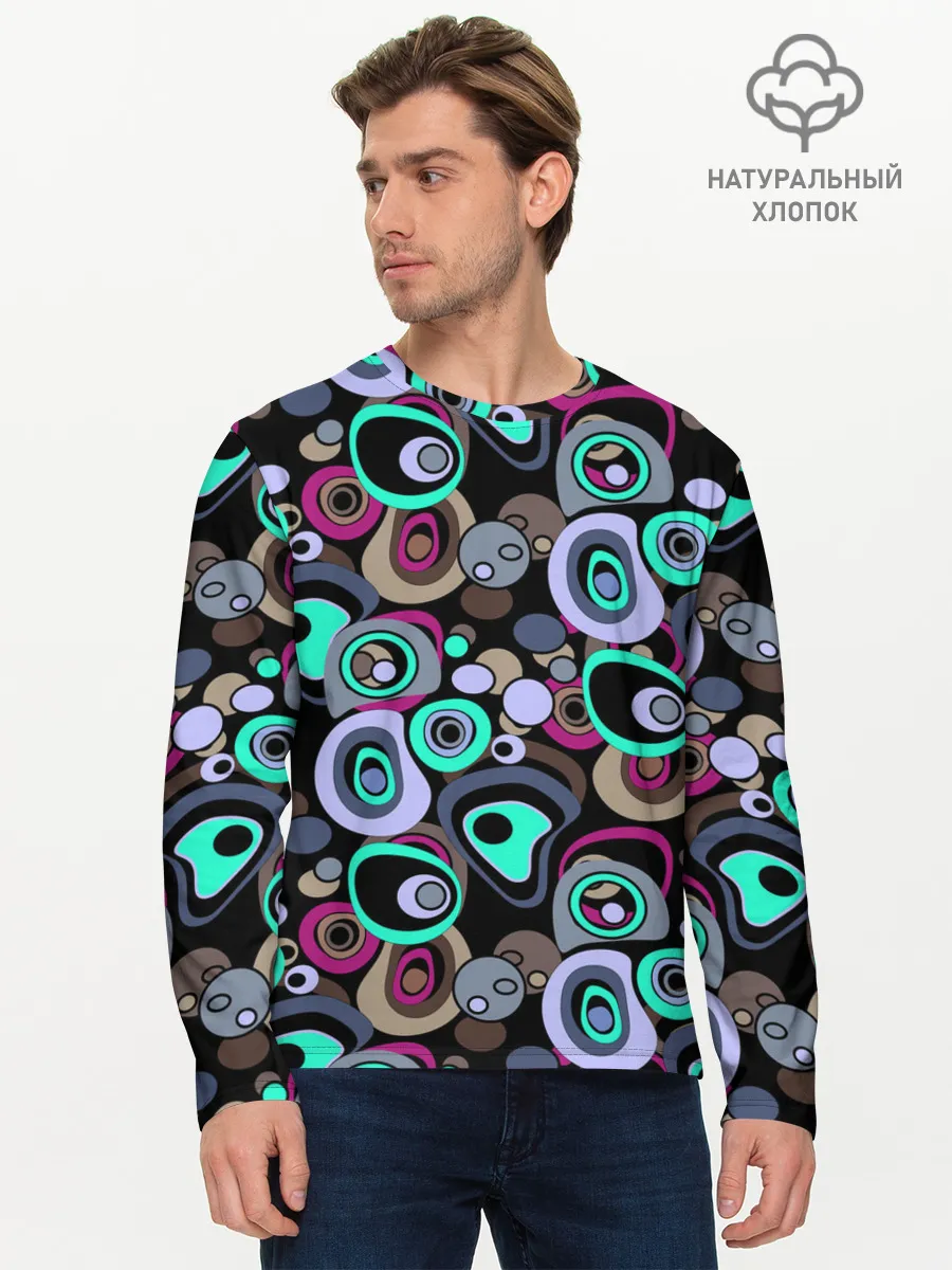 Мужской лонгслив базовый / Абстрактный узор ретро