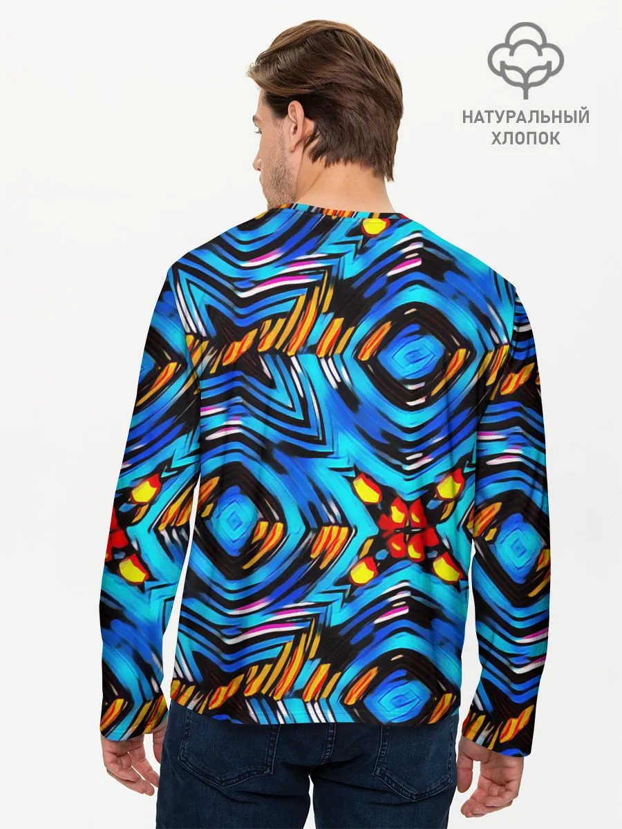 Мужской лонгслив базовый / Желто-синий абстрактный узор
