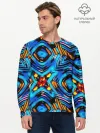 Мужской лонгслив базовый / Желто-синий абстрактный узор