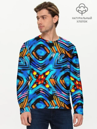 Мужской лонгслив базовый / Желто-синий абстрактный узор
