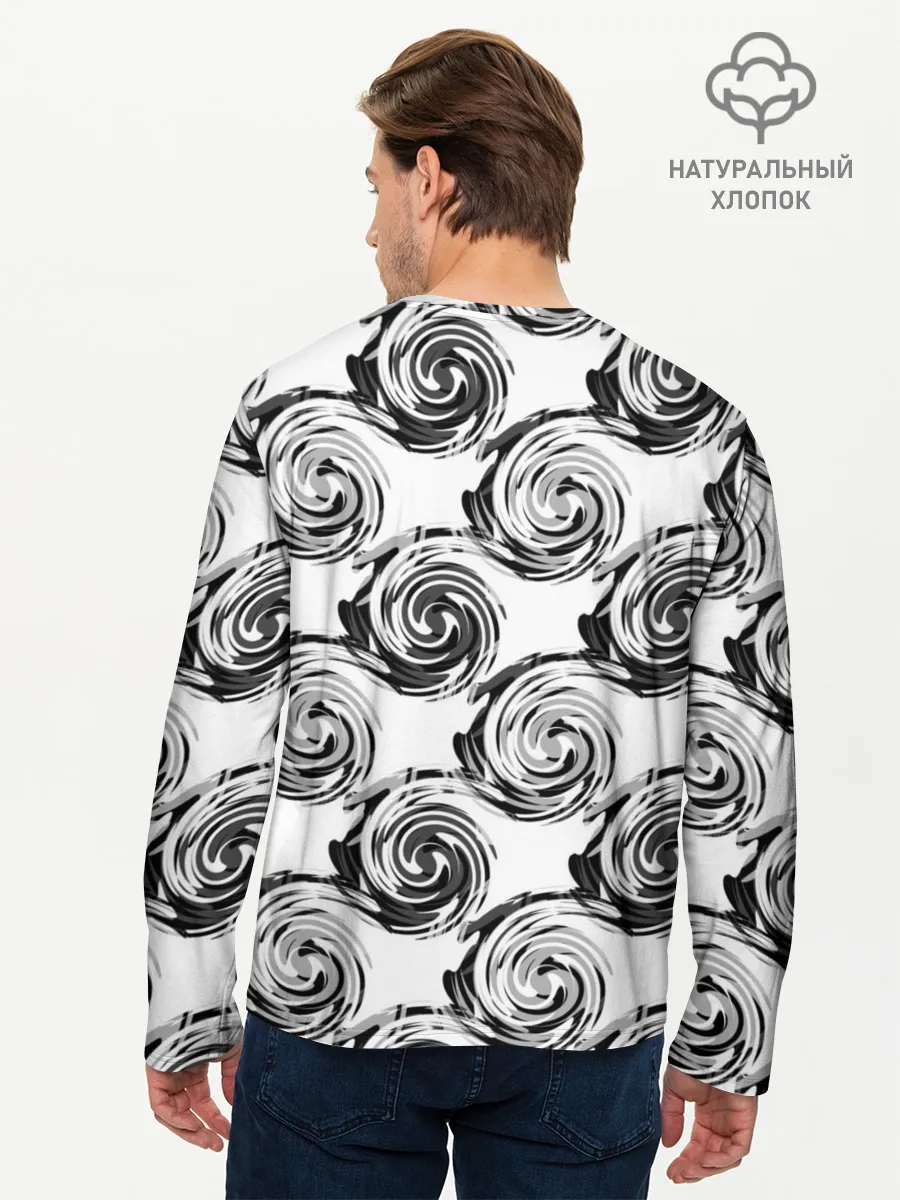 Мужской лонгслив базовый / Черно-белый абстрактный узор