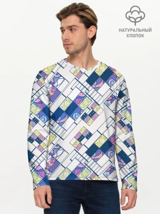 Мужской лонгслив базовый / Этнический узор пэчворк