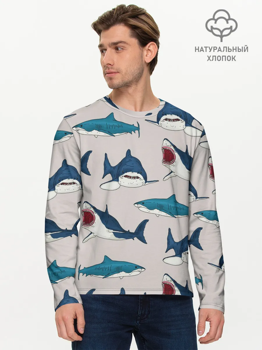Мужской лонгслив базовый / Кровожадные акулы паттерн