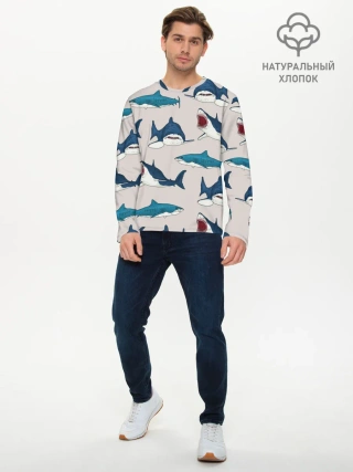 Мужской лонгслив базовый / Кровожадные акулы паттерн