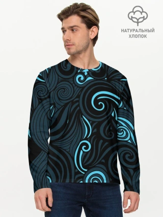Мужской лонгслив базовый / Лазурные листья