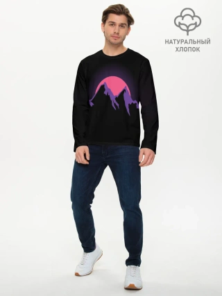 Мужской лонгслив базовый / горы на фоне заката