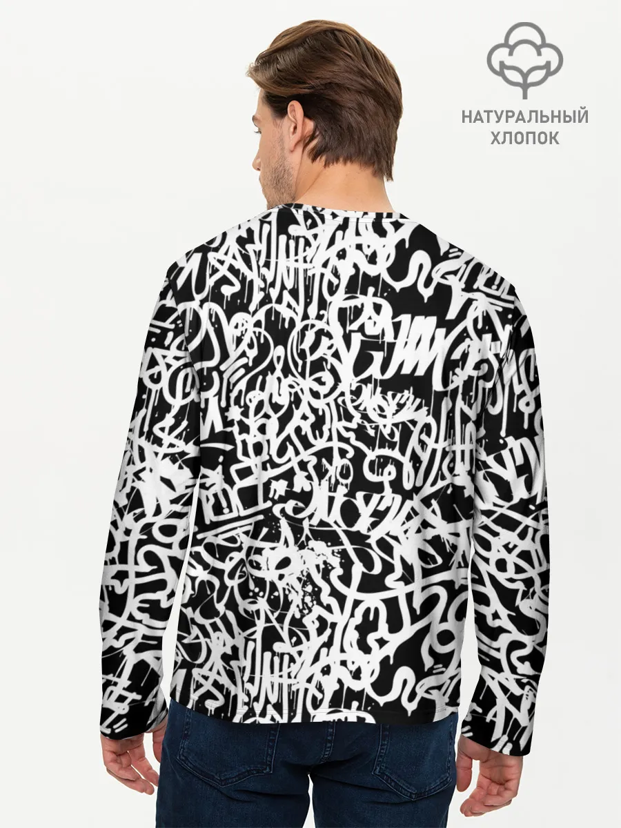 Мужской лонгслив базовый / Graffiti white on black
