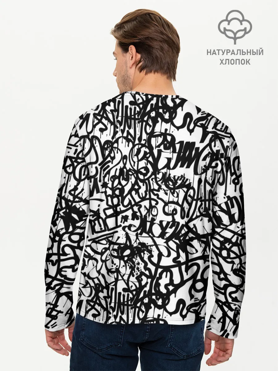 Мужской лонгслив базовый / Graffiti black on white