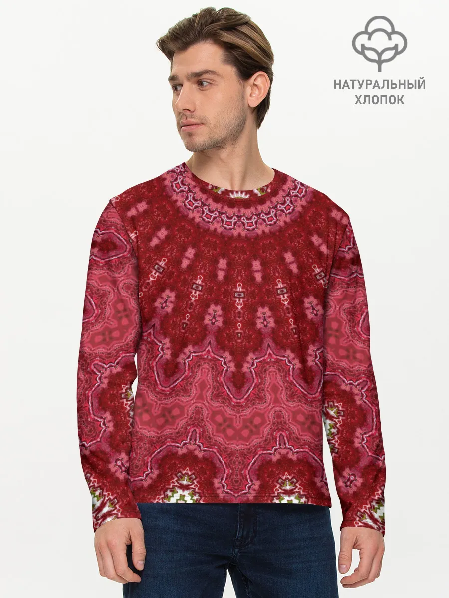 Мужской лонгслив базовый / Красно-розовый калейдоскоп