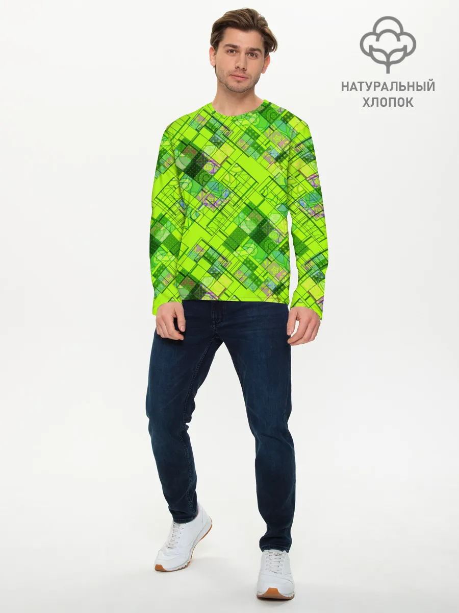 Мужской лонгслив базовый / Ярко-зеленый абстрактный узор
