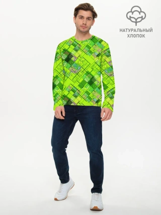 Мужской лонгслив базовый / Ярко-зеленый абстрактный узор