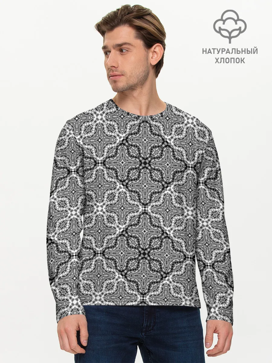 Мужской лонгслив базовый / Черно-белый орнамент