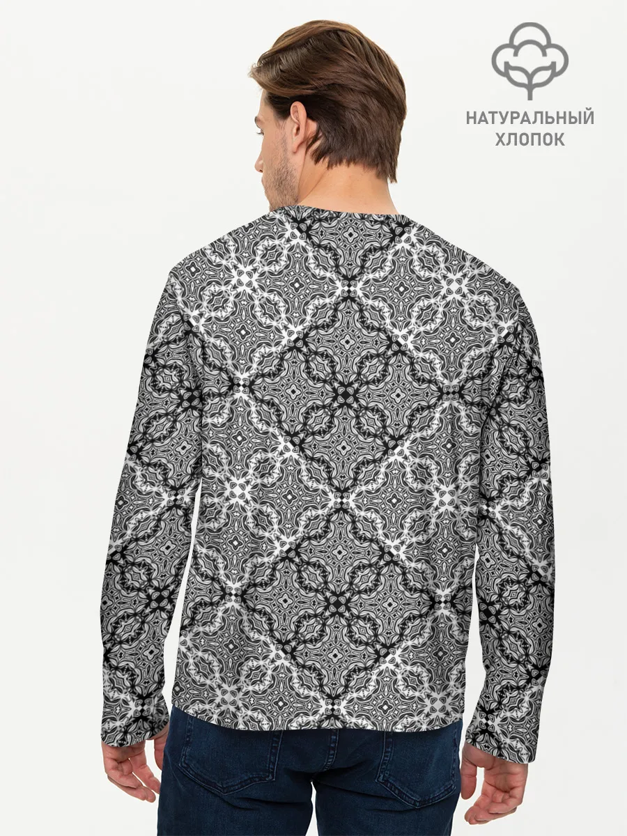 Мужской лонгслив базовый / Черно-белый орнамент