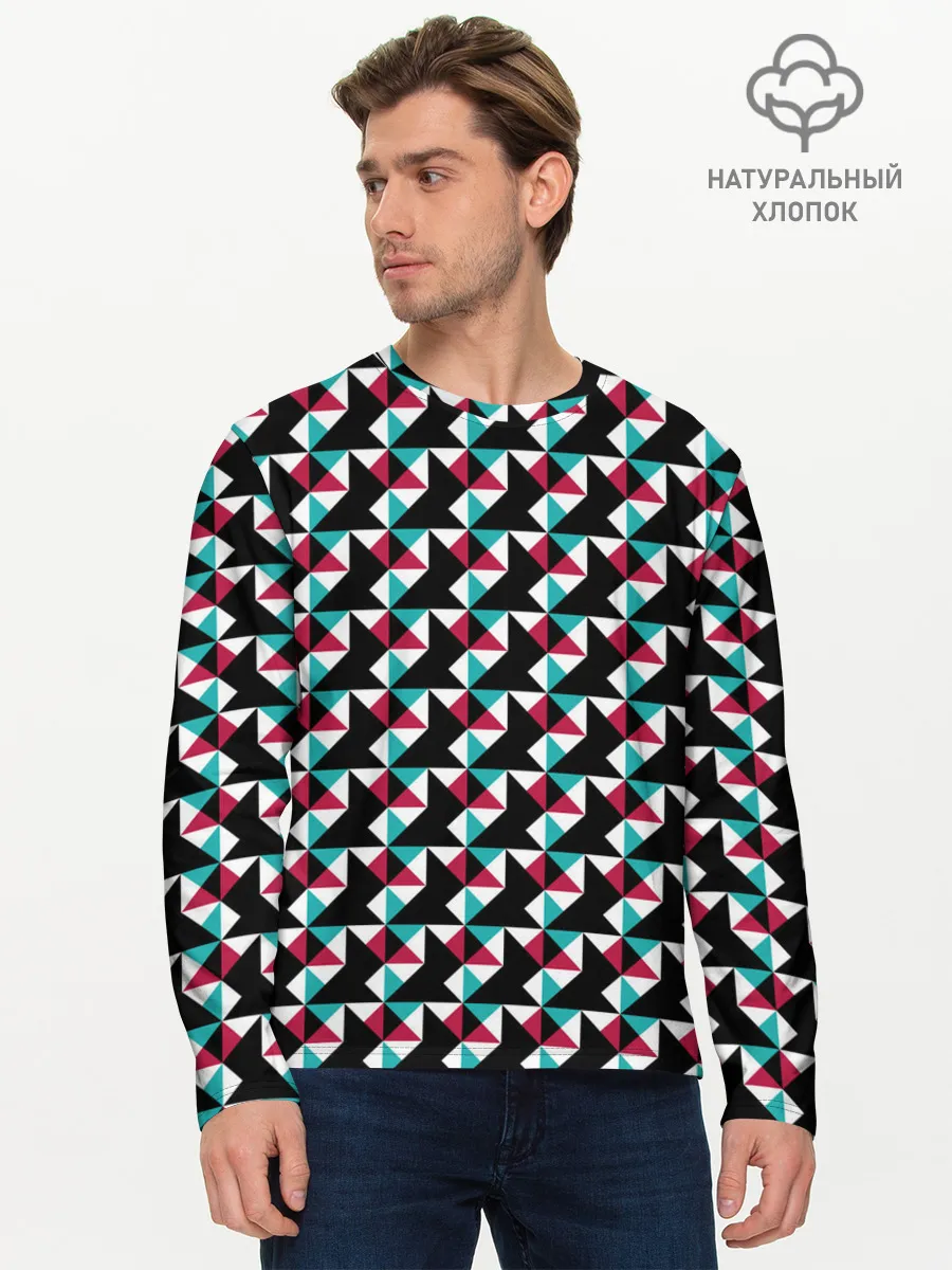 Мужской лонгслив базовый / Красно-черный абстрактный узор